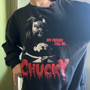 Official Chucky Horror Movie Graphic Sweatshirt Size L Black Crewneck